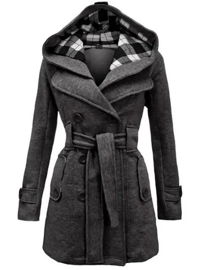Elegant Hooded Peacoat | Double-Breasted Design | Warm Wool Blend | Winter Outerwear