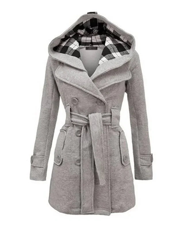 Elegant Hooded Peacoat | Double-Breasted Design | Warm Wool Blend | Winter Outerwear
