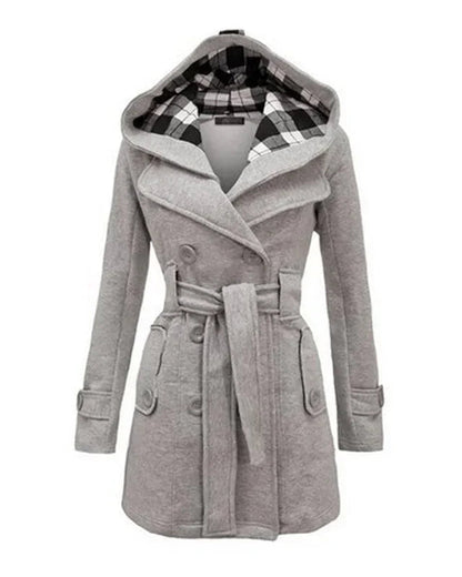 Elegant Hooded Peacoat | Double-Breasted Design | Warm Wool Blend | Winter Outerwear