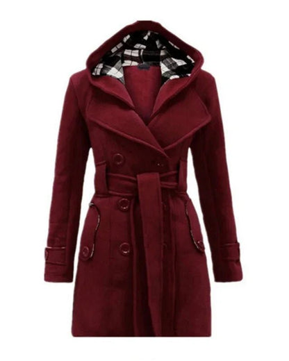 Elegant Hooded Peacoat | Double-Breasted Design | Warm Wool Blend | Winter Outerwear