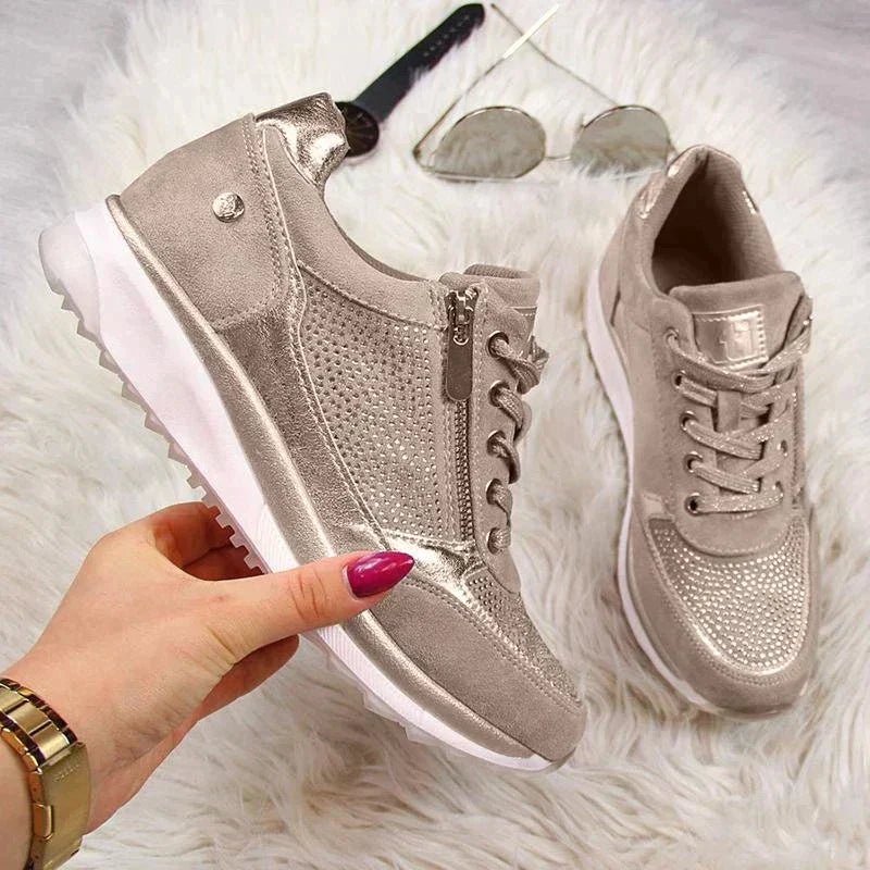 Platform Sneakers | Glitter Detail | Zip-Side Accent