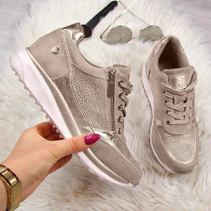 Platform Sneakers | Glitter Detail | Zip-Side Accent