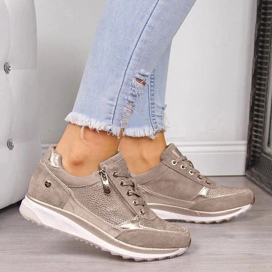 Platform Sneakers | Glitter Detail | Zip-Side Accent