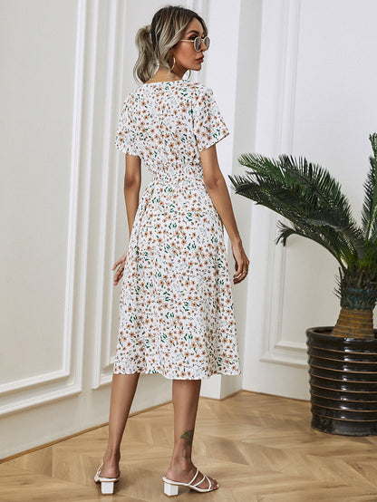 Floral V-Neck Midi Dress | Lightweight Summer Style | Cinched Waist