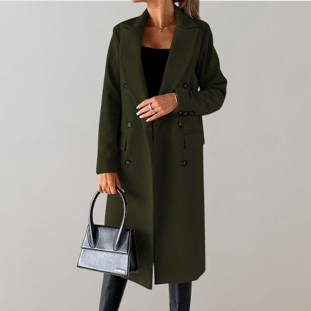 Double-Breasted Long Coat | Tailored Fit | Classic Wool-Blend Elegance
