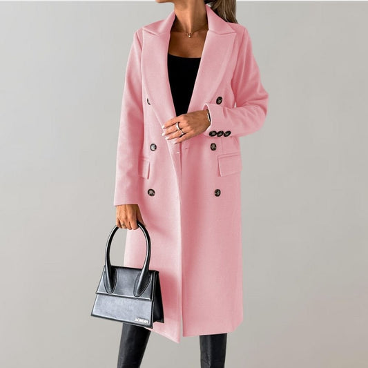 Double-Breasted Long Coat | Tailored Fit | Classic Wool-Blend Elegance