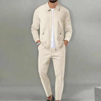 Men’s Zip-Up Knit Lounge Set | 2-Piece Casual Tracksuit | Relaxed Fit
