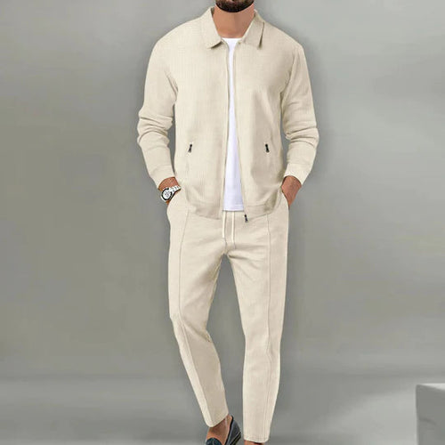 Men’s Zip-Up Knit Lounge Set | 2-Piece Casual Tracksuit | Relaxed Fit