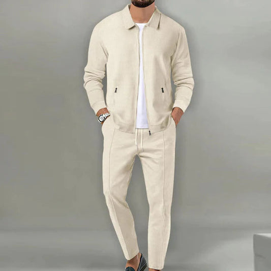 Men’s Zip-Up Knit Lounge Set | 2-Piece Casual Tracksuit | Relaxed Fit
