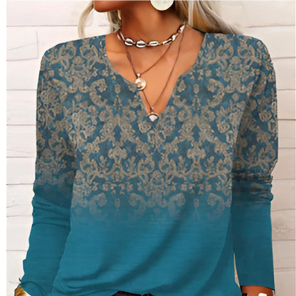 Printed V-Neck Blouse | Lightweight Drape | Tribal-Inspired Pattern