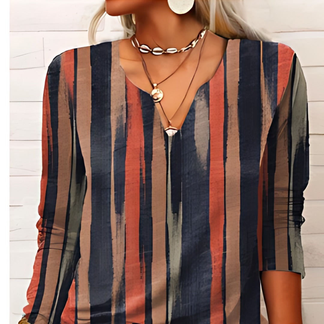 Printed V-Neck Blouse | Lightweight Drape | Tribal-Inspired Pattern