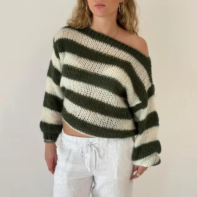 Striped Chunky Knit Sweater | Oversized Fit | Soft Acrylic Blend | Casual Winter