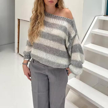 Striped Chunky Knit Sweater | Oversized Fit | Soft Acrylic Blend | Casual Winter