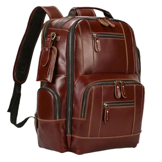 Men’s Faux Leather Backpack | Multi-Pocket Laptop Bag | Vintage Business Style