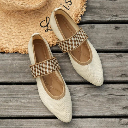 Pointed Toe Flats | Textured Strap Detail | Cushioned Insole