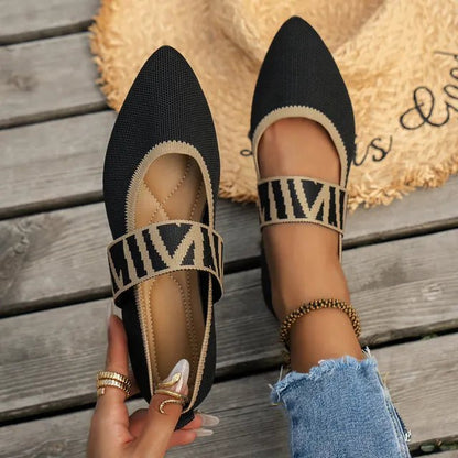 Pointed Toe Flats | Textured Strap Detail | Cushioned Insole