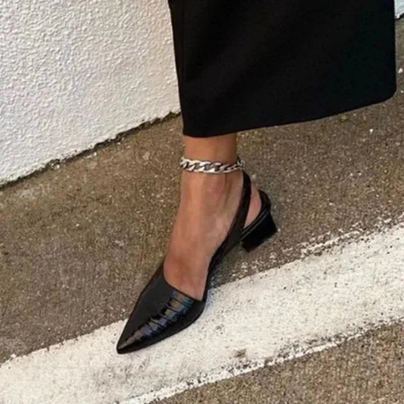 Women's Pointed-Toe Slingback Heels | Low Block Heel Dress Shoes | Elegant Office to Evening Wear