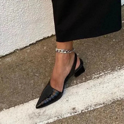 Women's Pointed-Toe Slingback Heels | Low Block Heel Dress Shoes | Elegant Office to Evening Wear