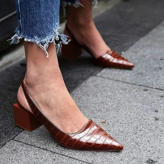 Women's Pointed-Toe Slingback Heels | Low Block Heel Dress Shoes | Elegant Office to Evening Wear
