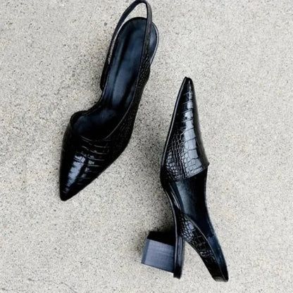 Women's Pointed-Toe Slingback Heels | Low Block Heel Dress Shoes | Elegant Office to Evening Wear