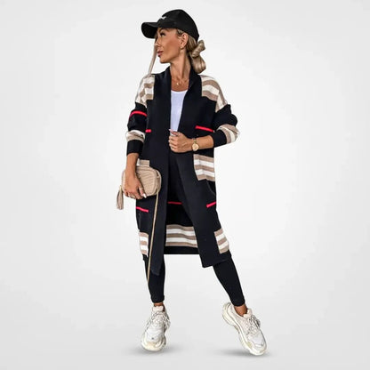 Women's Long Striped Knit Cardigan | Cozy & Stylish | Open-Front | Casual Fall & Winter Layer