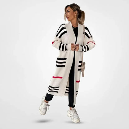 Women's Long Striped Knit Cardigan | Cozy & Stylish | Open-Front | Casual Fall & Winter Layer