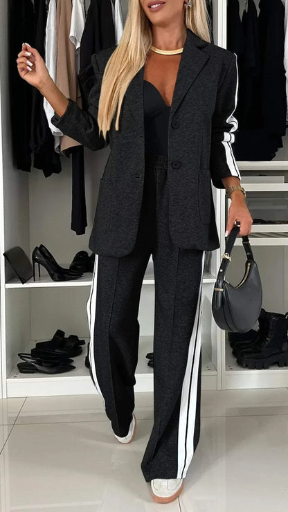 Blazer and Track Pant Set | Sport-Luxe Tailoring | Contrast Stripe Detail
