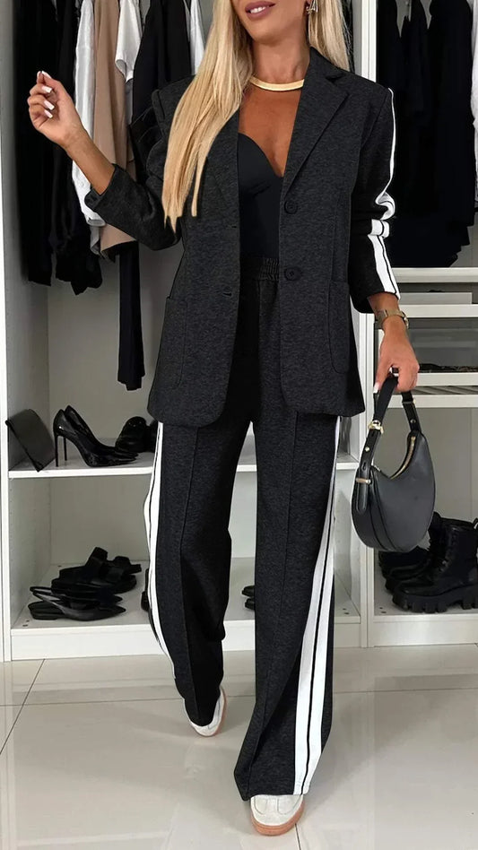 Blazer and Track Pant Set | Sport-Luxe Tailoring | Contrast Stripe Detail
