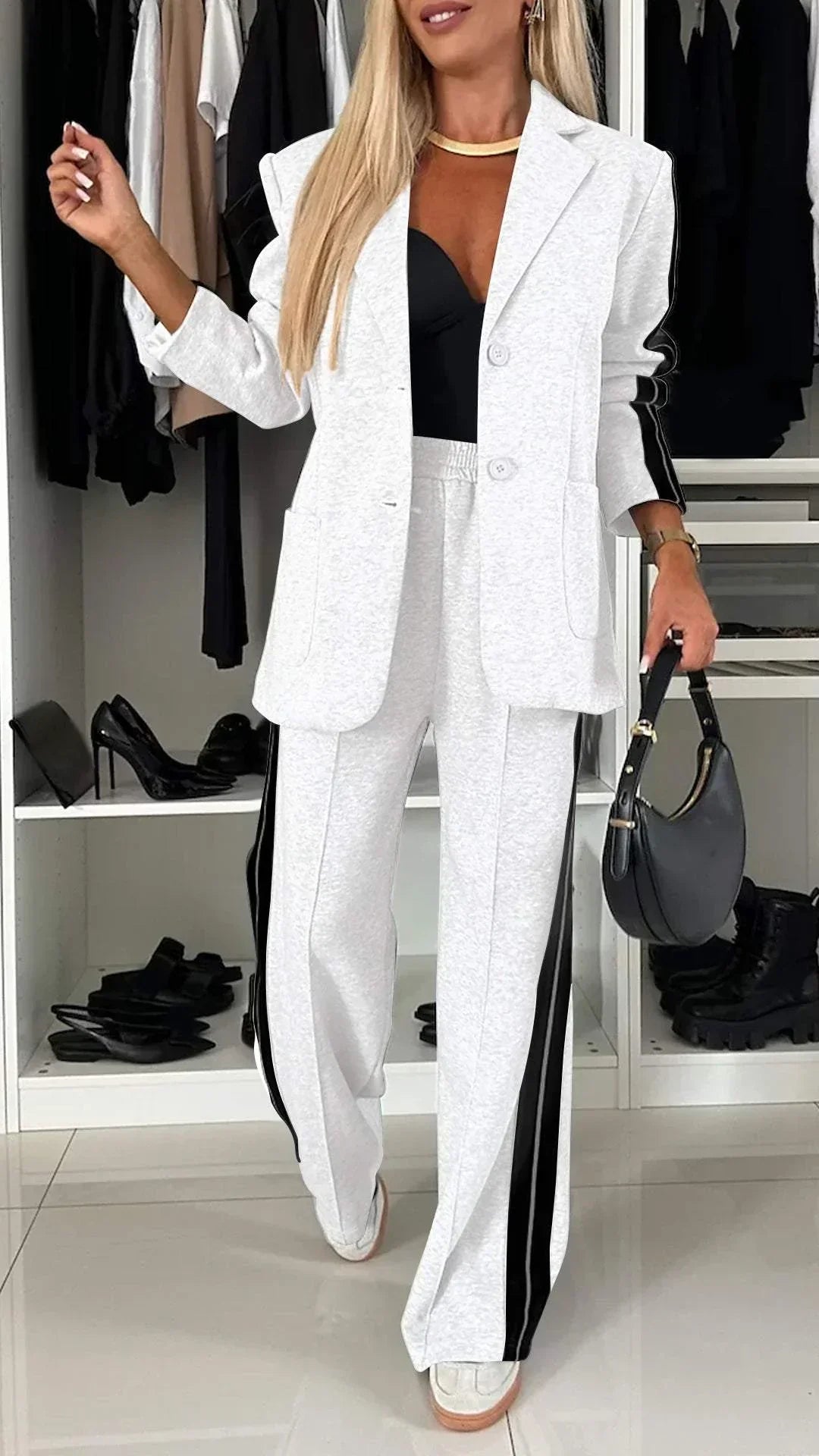 Blazer and Track Pant Set | Sport-Luxe Tailoring | Contrast Stripe Detail