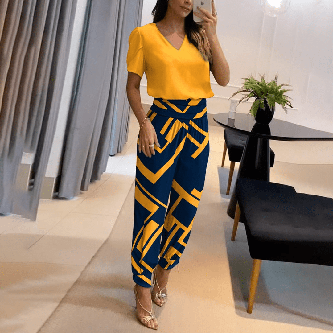 Relaxed Fit V-Neck Jumpsuit | Short Sleeve Design | Lightweight Comfort | Everyday Chic