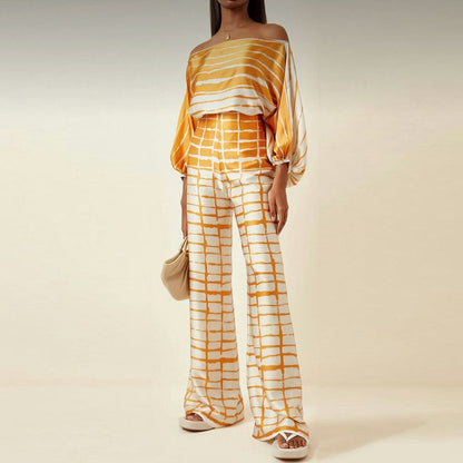 Off-Shoulder Wide-Leg Set | Flowy Silhouette | Bold Abstract Print