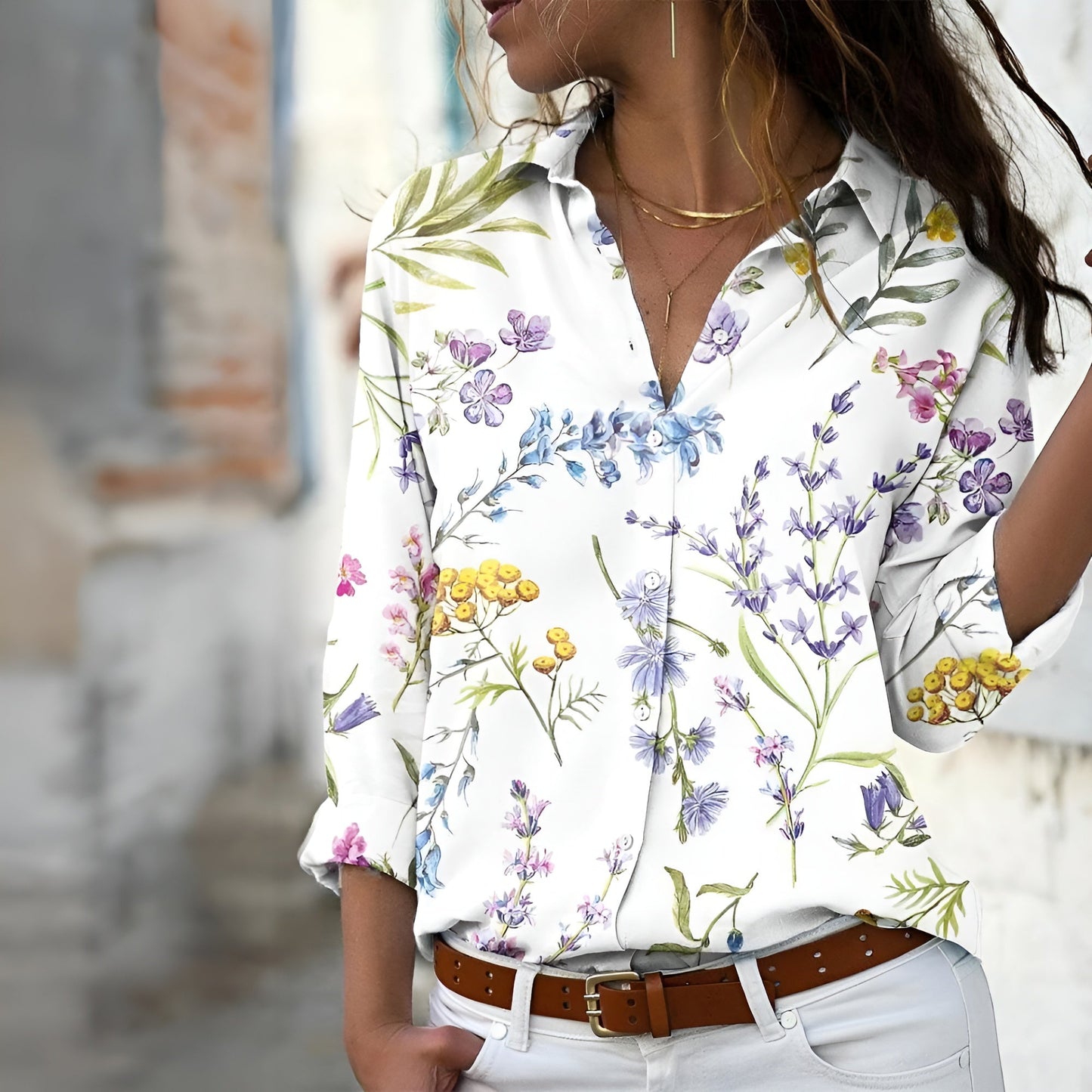 Mixed Polka Dot Button-Up Shirt | Graphic Patchwork Print | Lightweight Drape