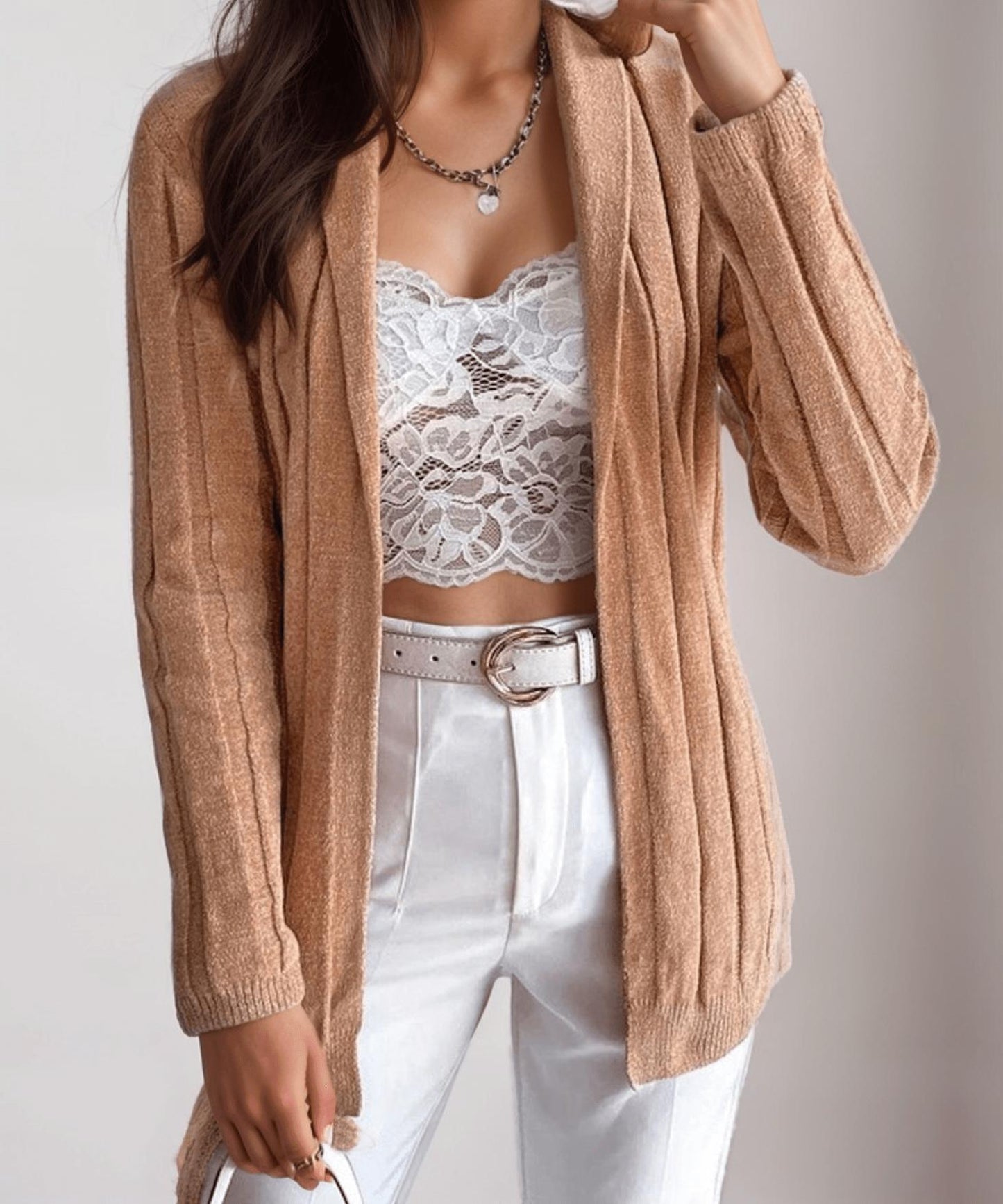 Ribbed Knit Cardigan | Khaki | Casual | Acrylic & Polyester