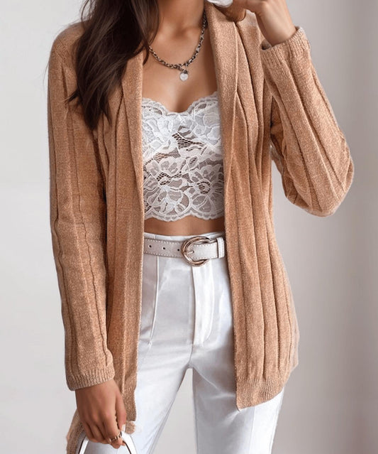 Ribbed Knit Cardigan | Khaki | Casual | Acrylic & Polyester
