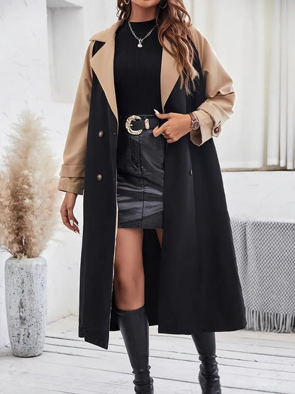 Colourblock Trench Coat | Double-Breasted Design | Elegant Belted Fit | Statement Outerwear