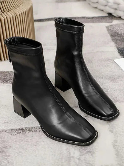 Square Toe Ankle Boots | Block Heel | Minimalist Zip Closure