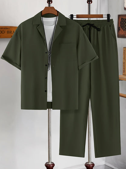 Men’s Two-Piece Resort Set | Short Sleeve Button Shirt & Pants | Lightweight Casual Co-ord