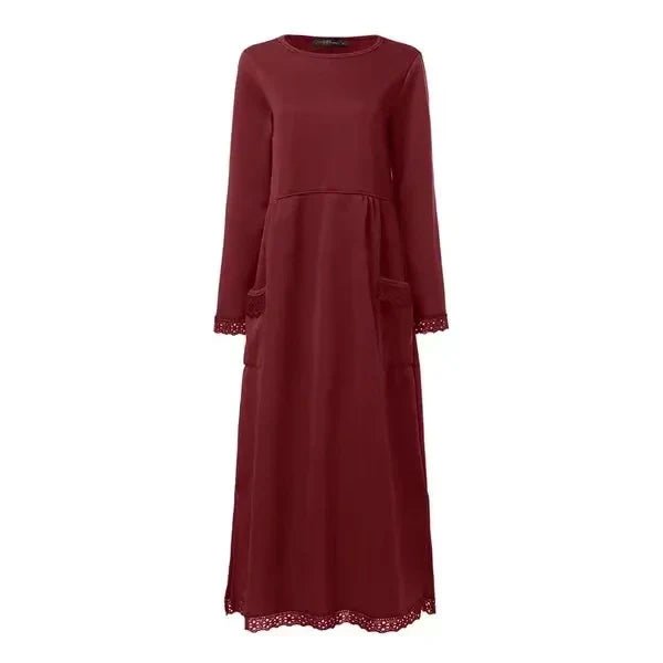 High-Neck Knit Midi Dress | Soft Ribbed Texture with Side Slits and Pockets
