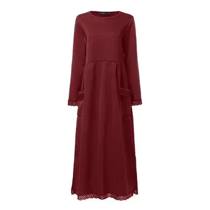 High-Neck Knit Midi Dress | Soft Ribbed Texture with Side Slits and Pockets
