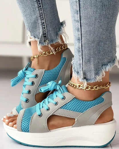 Neon Mesh Sneaker Sandals | Sporty Platform Sole | Breathable Cut-Out Design
