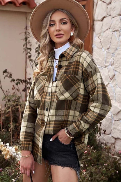 Plaid Button-Down Shacket | Versatile Layering Piece | Polyester Blend | Casual Outerwear