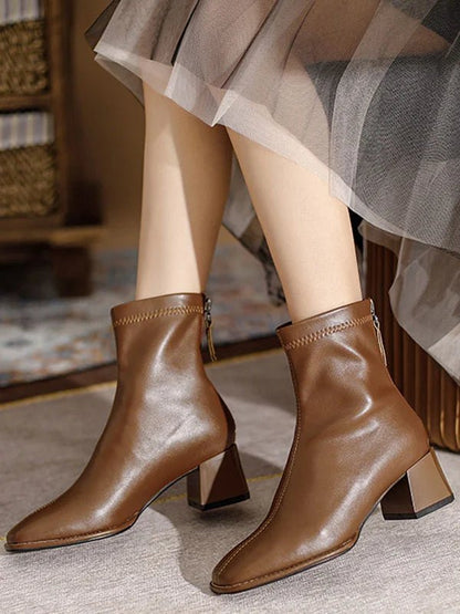 Square Toe Ankle Boots | Block Heel | Minimalist Zip Closure