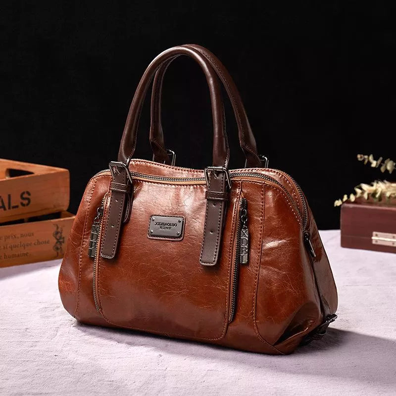 Vintage Leather Satchel Bag | Structured Design | Dual-Zip Compartments