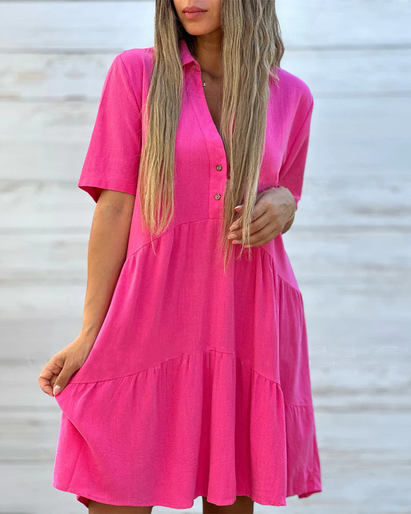 Tiered Shirt Dress | Collared Button-Front Mini | Casual Short Sleeve Everyday Fit