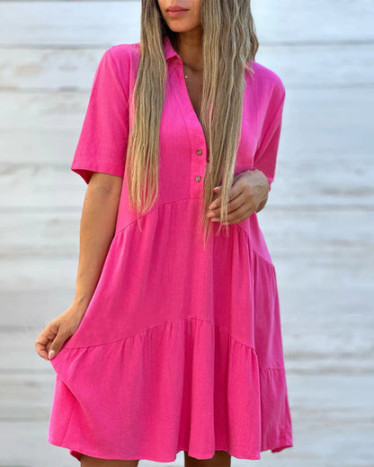 Tiered Shirt Dress | Collared Button-Front Mini | Casual Short Sleeve Everyday Fit