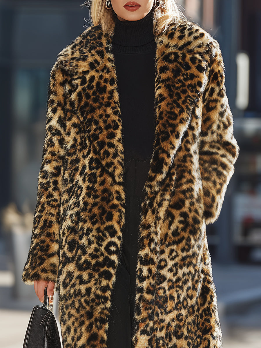 Women’s Faux Fur Leopard Coat | Longline Statement Outerwear | Plush & Fully Lined
