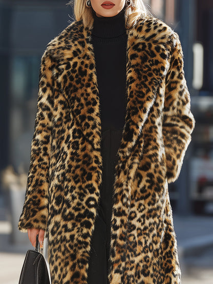 Women’s Faux Fur Leopard Coat | Longline Statement Outerwear | Plush & Fully Lined