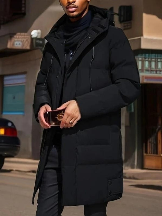 Men's Long Down Puffer Parka | Windproof Hooded | Winter Thermal Coat