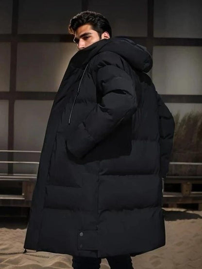 Men's Long Down Puffer Parka | Windproof Hooded | Winter Thermal Coat