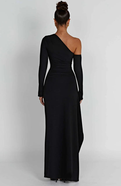 One-Shoulder Evening Gown | Elegant Slit Detail | Figure-Hugging Fit | Formal Wear